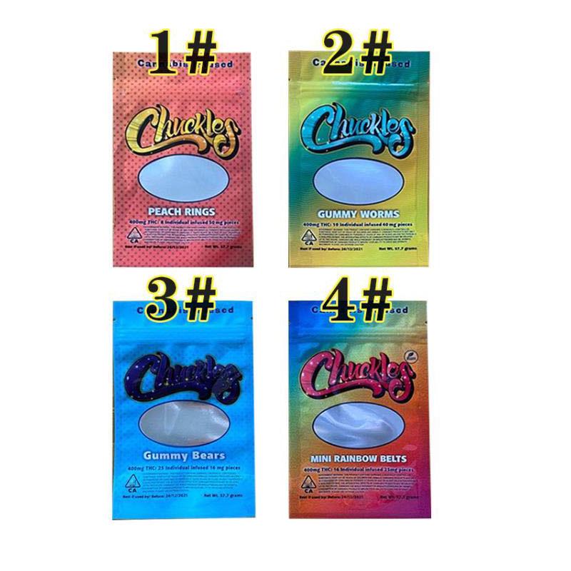 Chuckles edible packaging mylar bags 4 types 400mg Gummies packages Gummy bears worms peach rings mini rainbow belts smell proof resealable zipper plastic baggies