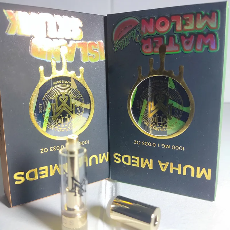 Muha Med Vape Cartridge carts Cartridges Atomizers Full Glass Thick Oil Snap On Wax Vaporizer E Cigarettes 510 Thread Empty With Packaging 10 color 1ml cake glo krt dab