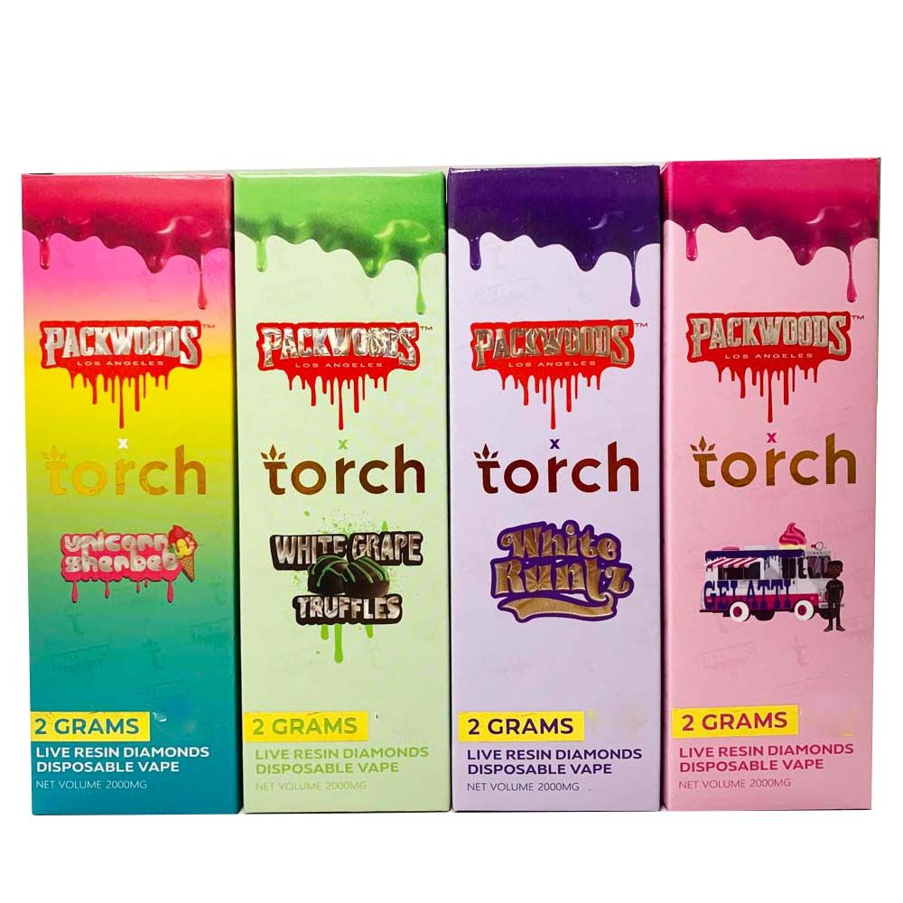 NEW Packwoods Torch Disposable Vape Pens 380mah Rechargeable Battery 2.0ml Empty Vaporizer Pods Ceramic Coil Cartridges E cigarettes carts with packaging 8 color